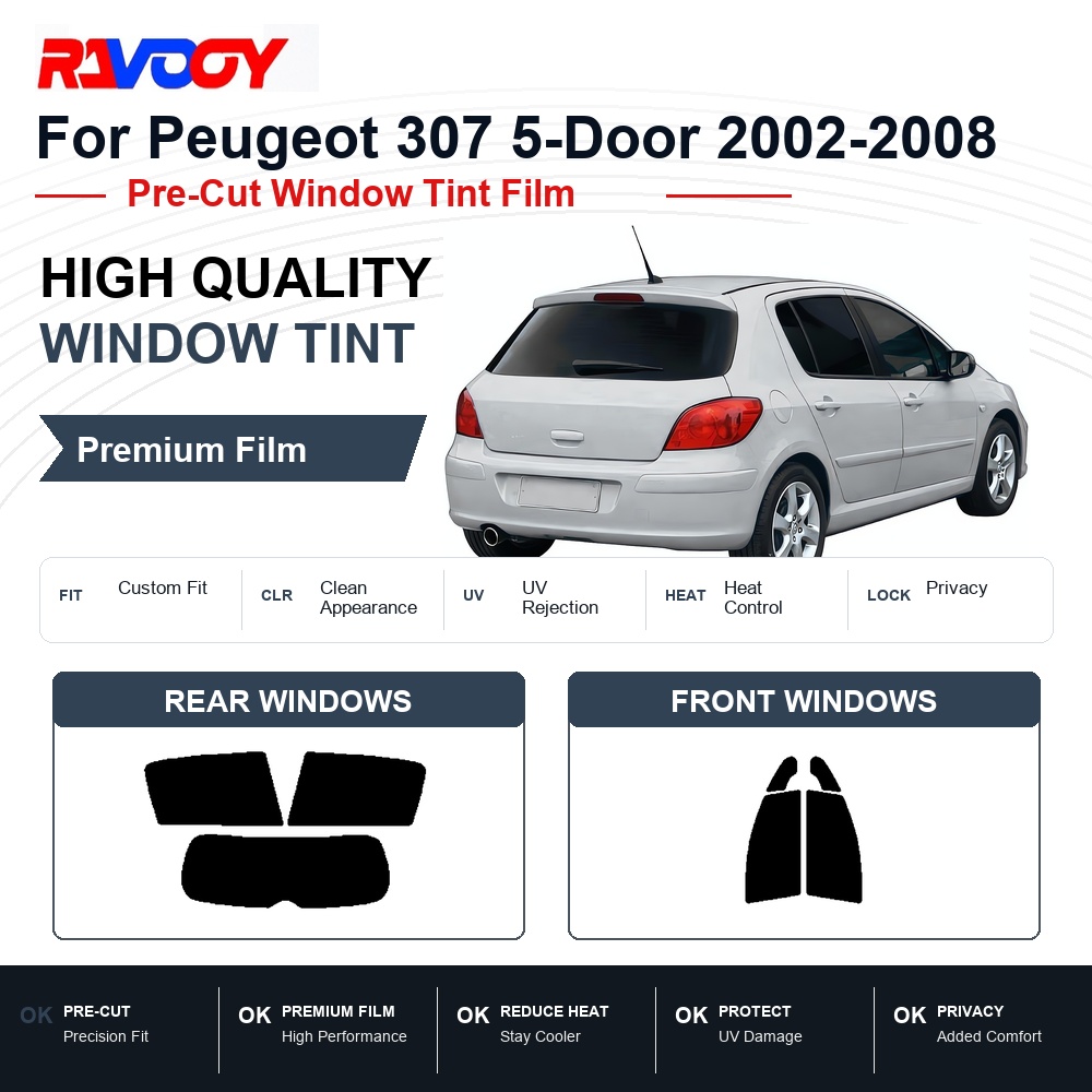 Privacy Screen Protector - Premium-Fensterfolie für Peugeot 307 5-Türer 2002-2008,