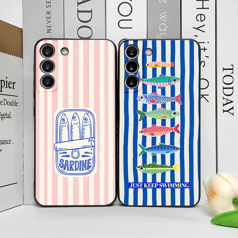 Oppo Reno 12 - Niedliche Gestreifte Sardinen-Muster Farbige Fisch-Handyhülle für